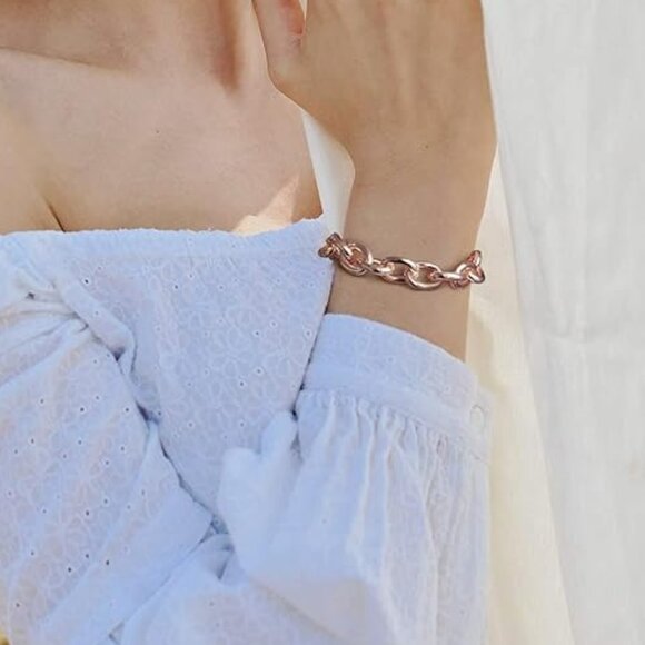 Neiman Marcus 14k Gold Plated Chunky Thick Large Link Chain Bracelet - Picture 1 of 3